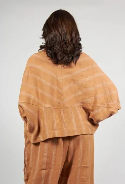 Cropped Open Front Jacket in Brown Stripe