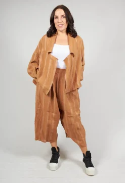 Cropped Open Front Jacket in Brown Stripe