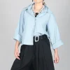 Cropped Patch Pocket Shirt in Blue