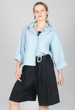 Cropped Patch Pocket Shirt in Blue