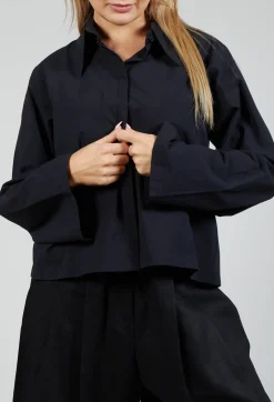 Cropped Patch Pocket Shirt in Black