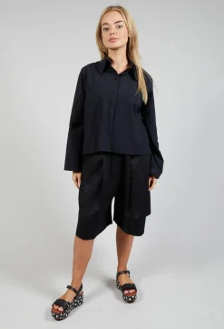 Cropped Patch Pocket Shirt in Black
