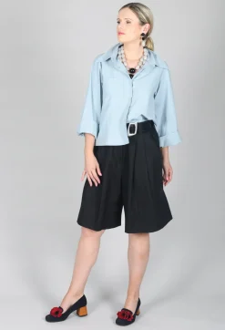 Cropped Patch Pocket Shirt in Blue