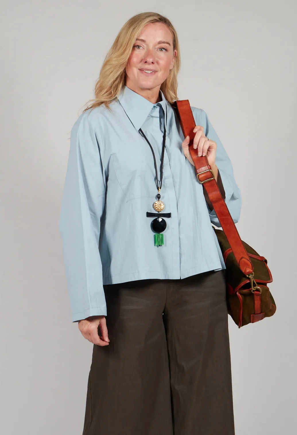 Cropped Patch Pocket Shirt in Blue