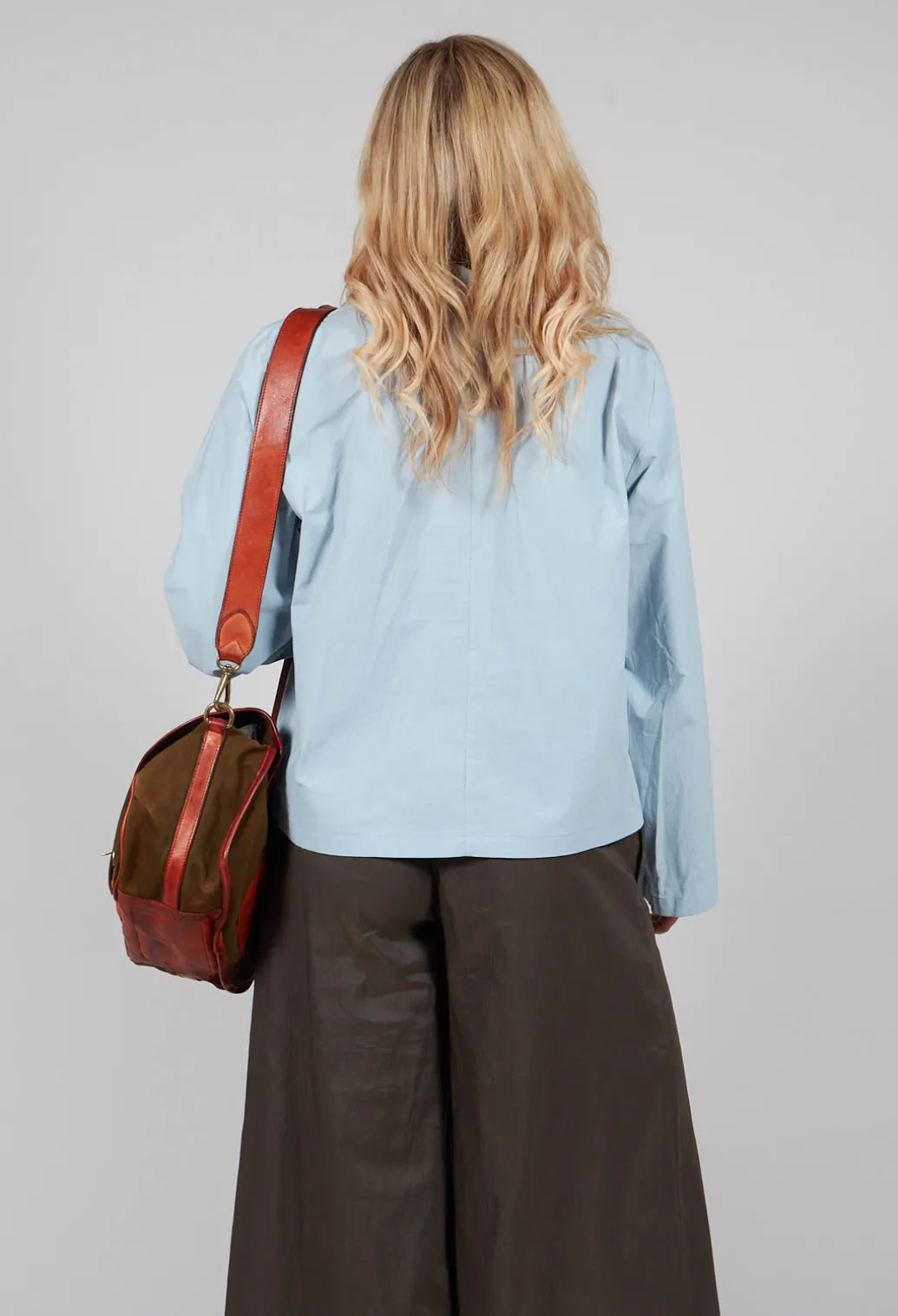 Cropped Patch Pocket Shirt in Blue