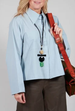 Cropped Patch Pocket Shirt in Blue