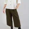 Cropped Pleated Trousers in Olive
