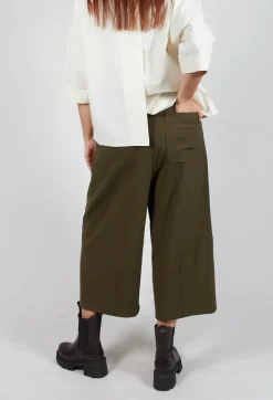 Cropped Pleated Trousers in Olive