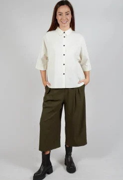 Cropped Pleated Trousers in Olive
