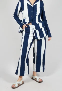 Cropped Pull On Trousers in Navy Print