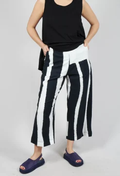 Cropped Pull On Trousers in Black Print