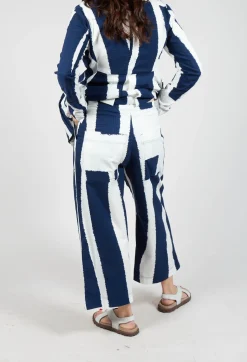 Cropped Pull On Trousers in Navy Print