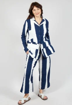 Cropped Pull On Trousers in Navy Print