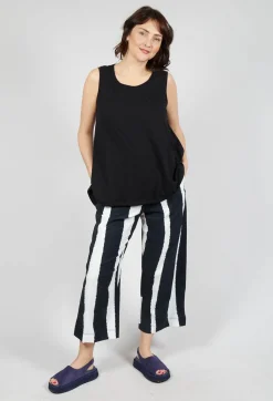 Cropped Pull On Trousers in Black Print