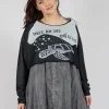 Cropped Pullover with High Low Hem in Black Jacquard