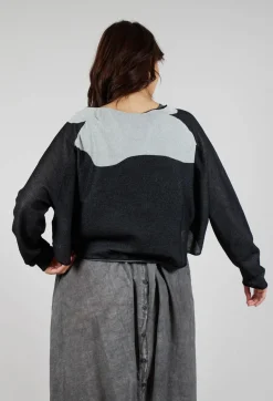 Cropped Pullover with High Low Hem in Black Jacquard