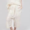 Cropped Sheer Crinkled Trousers in Greige Paper