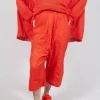 Cropped Sheer Crinkled Trousers in Mandarine Paper