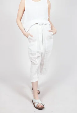 Cropped Sheer Crinkled Trousers in Semi Bleach Paper