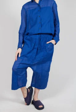 Cropped Sheer Crinkled Trousers in Royal Paper