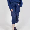 Cropped Sheer Crinkled Trousers in Ocean Paper