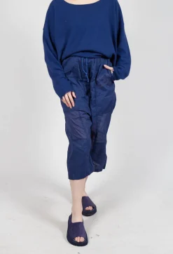 Cropped Sheer Crinkled Trousers in Ocean Paper