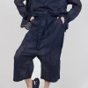 Cropped Sheer Crinkled Trousers in Ink Paper