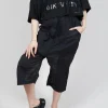 Cropped Sheer Crinkled Trousers in Black Paper