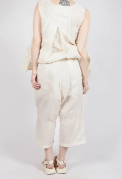 Cropped Sheer Crinkled Trousers in Greige Paper