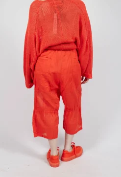 Cropped Sheer Crinkled Trousers in Mandarine Paper