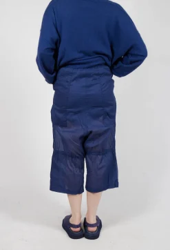 Cropped Sheer Crinkled Trousers in Ocean Paper