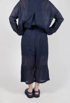 Cropped Sheer Crinkled Trousers in Ink Paper