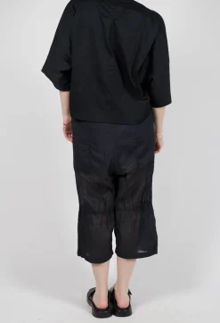 Cropped Sheer Crinkled Trousers in Black Paper