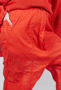 Cropped Sheer Crinkled Trousers in Mandarine Paper