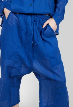 Cropped Sheer Crinkled Trousers in Royal Paper
