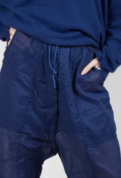 Cropped Sheer Crinkled Trousers in Ocean Paper