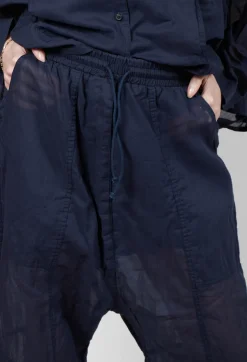 Cropped Sheer Crinkled Trousers in Ink Paper