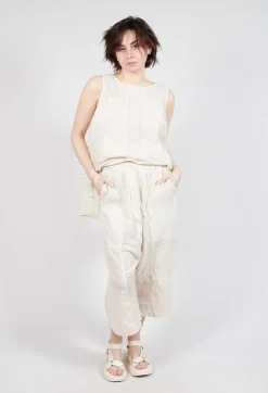 Cropped Sheer Crinkled Trousers in Greige Paper