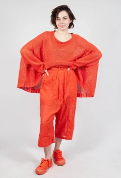 Cropped Sheer Crinkled Trousers in Mandarine Paper