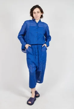 Cropped Sheer Crinkled Trousers in Royal Paper
