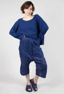 Cropped Sheer Crinkled Trousers in Ocean Paper
