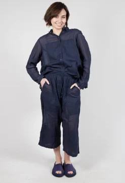 Cropped Sheer Crinkled Trousers in Ink Paper