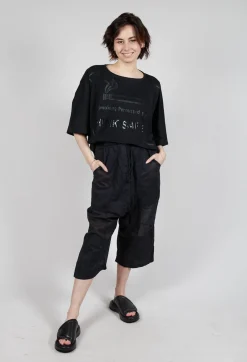 Cropped Sheer Crinkled Trousers in Black Paper