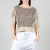 Cropped Short Sleeve Jumper in Sand Black Stripe