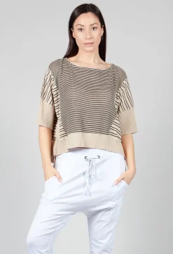 Cropped Short Sleeve Jumper in Sand Black Stripe