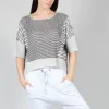 Cropped Short Sleeve Jumper in Silver Black Stripe