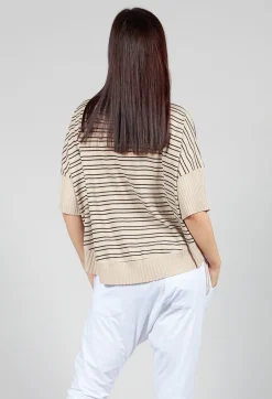 Cropped Short Sleeve Jumper in Sand Black Stripe