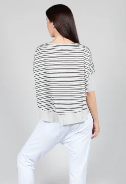Cropped Short Sleeve Jumper in Silver Black Stripe