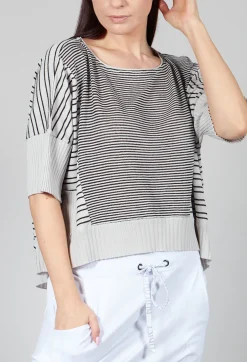 Cropped Short Sleeve Jumper in Silver Black Stripe
