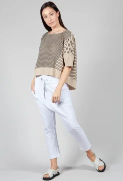 Cropped Short Sleeve Jumper in Sand Black Stripe